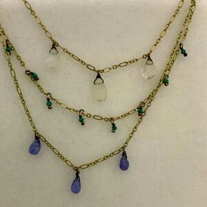 SEREFINA delicate Elegant Gold and Blue Layered Necklace with semiprecious gems